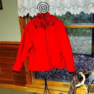 Lands' End Thermolite Hooded Long Sleeve Quilted Red Pocketed Winter Sz L Jacket